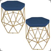 Kit 2 Puff Decorativos Para Sala Hexagonal Aramado Base Bronze/Dourada/Preta Suede Cores - Clique E Decore - Clique & Decore