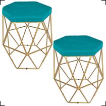 Kit 2 Puff Decorativos Para Sala Hexagonal Aramado Base Bronze/Dourada/Preta Suede Cores - Clique E Decore