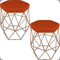 Kit 2 Puff Decorativos Para Sala Hexagonal Aramado Base Bronze/Dourada/Preta Suede Cores - Clique E Decore