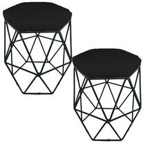 Kit 2 puff decorativos para sala hexagonal aramado base preta suede preto - clique e decore