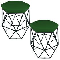 Kit 2 puff decorativos para sala hexagonal aramado base preta suede verde - clique e decore