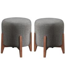 Kit 2 Puff Decorativos Recepção Redondo Eloá Linho Cinza - Romer