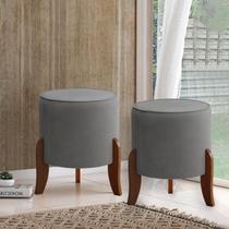 Kit 2 Puff Decorativos Redondo 46 x 47 Cm Veneza Suede Cinza CCS