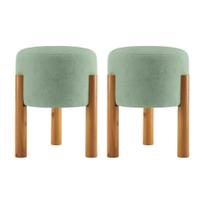 Kit 2 Puff Estofado Redondo Tecido Suede Banqueta Elegante COR:VERDE MENTA