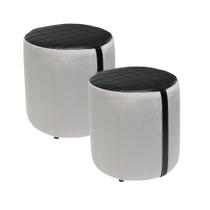 Kit 2 Puff Estofados Tecido Linho Sala Quarto Escritório Madeira Maciça Confortável Conjunto Puffes Banquinho