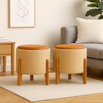 Kit 2 Puff Estrela Movelove Tecido Bouclé com Pés de Madeira