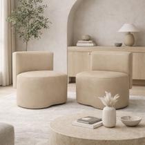 Kit 2 Puff Feijão Com Encosto Orgânico Curvo Redondo Sala Quarto Resistente Confortável Linho Cor:Suede Cinza