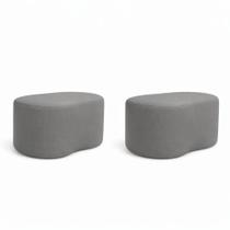 Kit 2 Puff Feijão Curvo Orgânico Sala Redondo Confortável Moderno Suede Cinza