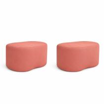 Kit 2 Puff Feijão Curvo Orgânico Sala Redondo Confortável Moderno Suede Rosa