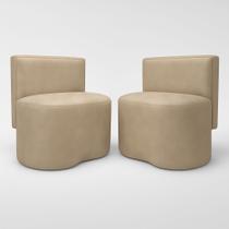 Kit 2 Puff Feijão Orgânico Curvo Com Encosto Redondo Sala Quarto Resistente Confortável Linho Cor:Suede Bege