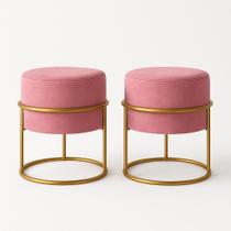 Kit 2 Puff Iron Base Ferro Argola Dourada Metalizada Veludo Rosa Kit 2 Puff Iron Base Ferro Argola Dourada Metalizada Veludo Rosa