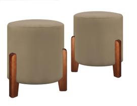 Kit 2 Puff Luxo Pés Em Madeira Luna Banco Decorativo Closet Sala Hall Penteadeira Quarto Premium Veludo Bege Kit 2 Puff Luxo Pés Em Madeira Luna Banco Decorativo Closet Sala Hall Penteadeira Quarto Premium Veludo Bege