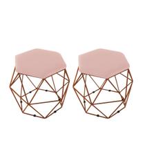 Kit 2 Puff Onix Aramado Base Bronze Hexagonal Veludo Rose