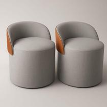 Kit 2 Puff Orgânico Com Encosto Redondo Curvo Confortável Resistente Composé Linho material sintético Linho Cinza Kit 2 Puff Orgânico Com Encosto Redondo Curvo Confortável Resistente Composé Linho material sintético Linho Cinza