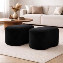 Kit 2 Puff Orgânico Curvo Feijão Sala Redondo Confortável Moderno Suede Cor:Preto