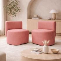 Kit 2 Puff Orgânico Feijão Curvo Redondo Com Encosto Sala Quarto Confortável Resistente Suede Cor:Suede Marrom