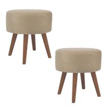 Kit 2 Puff Para Sala E Hall De Entrada Redondo 4 Pés Bege Kit 2 Puff Para Sala E Hall De Entrada Redondo 4 Pés Bege