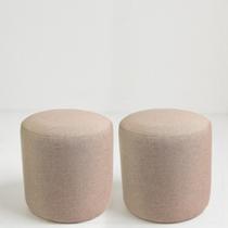 Kit 2 Puff Perse Redondo Decorativo Para Sala Quarto Puf Tecido em Linho