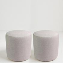 Kit 2 Puff Perse Redondo Decorativo Para Sala Quarto Puf Tecido em Linho