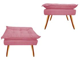 Kit 2 Puff Puf Banqueta Decorativa Opala Retangular Suede Rosa Pés Madeira Mz Decor