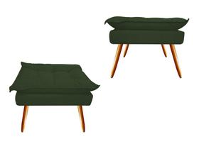 Kit 2 Puff Puf Banqueta Decorativa Opala Retangular Suede Verde Pés Madeira Mz Decor