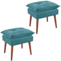 Kit 2 Puff Puf Opall Pes Palito 55x40cm Suede Azul MPassos Kit 2 Puff Puf Opall Pes Palito 55x40cm Suede Azul MPassos