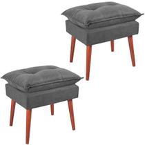 Kit 2 Puff Puf Opall Pes Palito 55x40cm Suede Cinza Escuro Mpassos Cinza Escuro