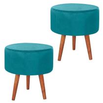 Kit 2 Puff Puf Redondo Pes Palito 44x40cm Suede Azul Mpassos Azul