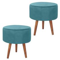 Kit 2 Puff Puf Redondo Pes Palito 44x40cm Suede Azul MPassos