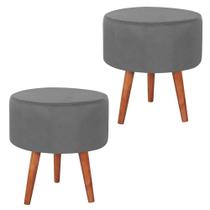 Kit 2 Puff Puf Redondo Pes Palito 44x40cm Suede Cinza Escuro Mpassos Cinza Escuro
