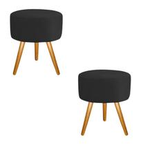 Kit 2 Puff Puff Preto Para Decoração Sala De Estar Redondo Kit 2 Puff Puff Preto Para Decoração Sala De Estar Redondo