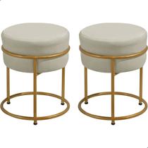 Kit 2 Puff Redondo Argola Levi Veludo Gelo Base em Aço Dourado Kit 2 Puff Redondo Argola Levi Veludo Gelo Base em Aço Dourado