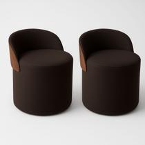 Kit 2 Puff Redondo Curvo Orgânico Com Encosto Confortável Resistente Composé Suede material sintético