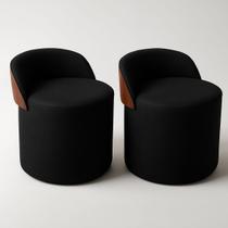 Kit 2 Puff Redondo Curvo Orgânico Com Encosto Confortável Resistente Composé Suede material sintético