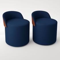 Kit 2 Puff Redondo Curvo Orgânico Com Encosto Confortável Resistente Composé Suede material sintético