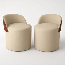 Kit 2 Puff Redondo Curvo Orgânico Com Encosto Confortável Resistente Composé Suede material sintético