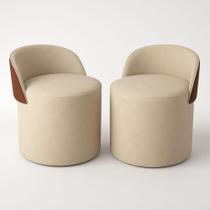 Kit 2 Puff Redondo Curvo Orgânico Com Encosto Confortável Resistente Composé Suede material sintético Suede Bege Kit 2 Puff Redondo Curvo Orgânico Com Encosto Confortável Resistente Composé Suede material sintético Suede Bege