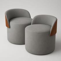 Kit 2 Puff Redondo Curvo Orgânico Com Encosto Confortável Resistente Composé Suede material sintético Suede Cinza Kit 2 Puff Redondo Curvo Orgânico Com Encosto Confortável Resistente Composé Suede material sintético Suede Cinza