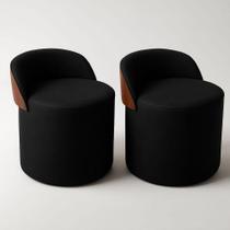 Kit 2 Puff Redondo Curvo Orgânico Com Encosto Confortável Resistente Composé Suede material sintético Suede Preto