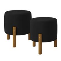 Kit 2 Puff Redondo Decorativo Zuppy - Preto Suede