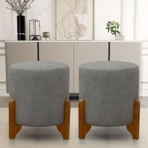 Kit 2 Puff Redondo Em Linho Com Pés Em Madeira Maciça Decorativo Sala Quarto Kit 2 Puff Redondo Em Linho Com Pés Em Madeira Maciça Decorativo Sala Quarto