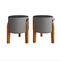 Kit 2 Puff Redondo Luma Linho Couro cinza/preto Kit 2 Puff Redondo Luma Linho Couro cinza/preto