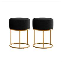 Kit 2 Puff Redondo Neon Preto Base Metálica Dourado - MS Kit 2 Puff Redondo Neon Preto Base Metálica Dourado - MS