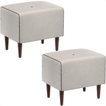 Kit 2 Puff Retangular Decorativo Eloah Linho Gelo Pés Palito Castanho Kit 2 Puff Retangular Decorativo Eloah Linho Gelo Pés Palito Castanho
