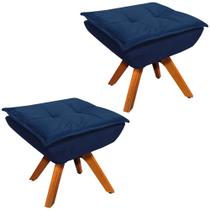 Kit 2 Puff's Decorativos Base Giratória em Madeira Charger Suede Azul Marinho G19 - Gran Belo Kit 2 Puff's Decorativos Base Giratória em Madeira Charger Suede Azul Marinho G19 - Gran Belo