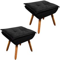 Kit 2 Puff's Decorativos Pés Palito Charger Suede Preto G19 - Gran Belo Kit 2 Puff's Decorativos Pés Palito Charger Suede Preto G19 - Gran Belo