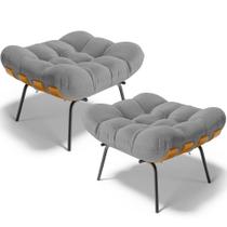 Kit 2 Puff's Decorativos Sala de Estar Costela L02 Bouclê Cinza - Lyam Decor