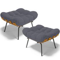 Kit 2 Puff's Decorativos Sala de Estar Costela L02 Suede Cinza - Lyam Decor