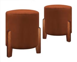 Kit 2 Puff Sala Decoração Moderna Estilo Retrô Pé Madeira Cor Terracota Veludo