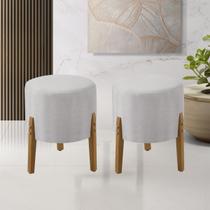 Kit 2 Puff Thor 3 Pés Base em Madeira Maciça - Linho Cru